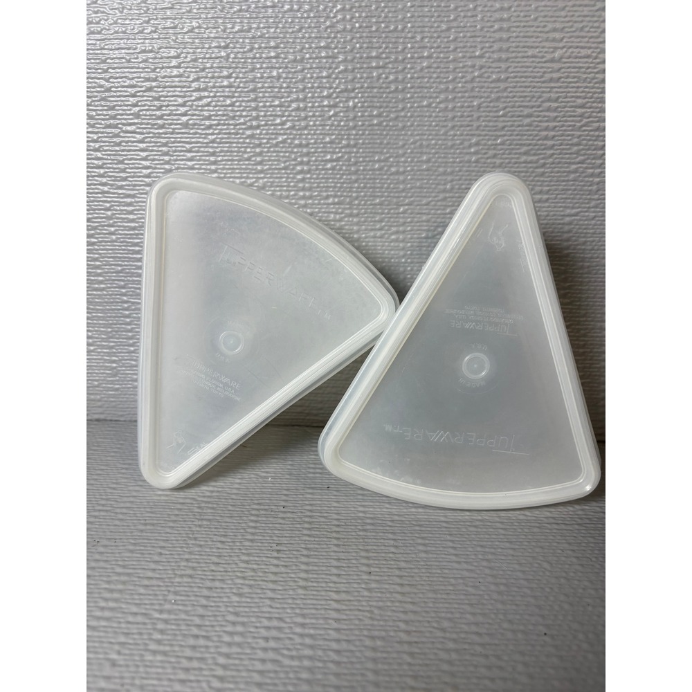 Vintage Tupperware Triangle Pie Sandwich Slice Containers Set of 2 Clear White
